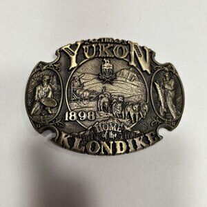 Vtg Award Design Medals The Yukon 1898 Brass Home Of The Klondike Belt Buckle